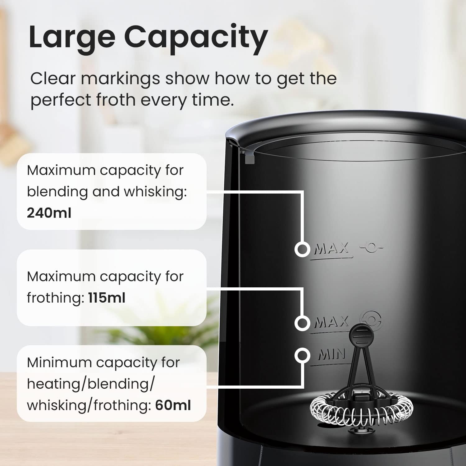 Detalle 2 de Pro Breeze Electric 4-in-1 Automatic Milk Frother (240ml) – Hot & Cold Foam Maker for Latte, Cappuccino & More