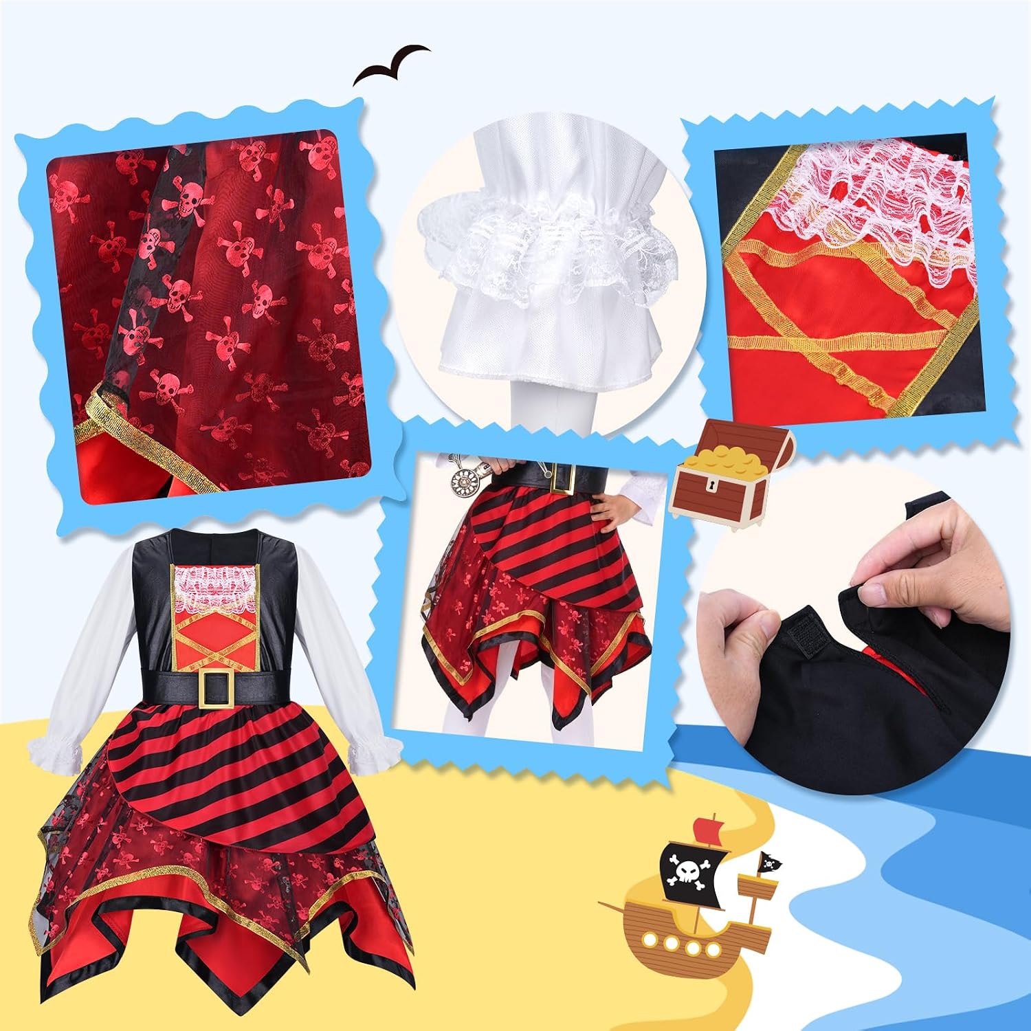 Thumbnail 2 de MELAND Pirate Costume Kids – Light-Up Fancy Dress (3–10 Years) for World Book Day and Adventures at Sea