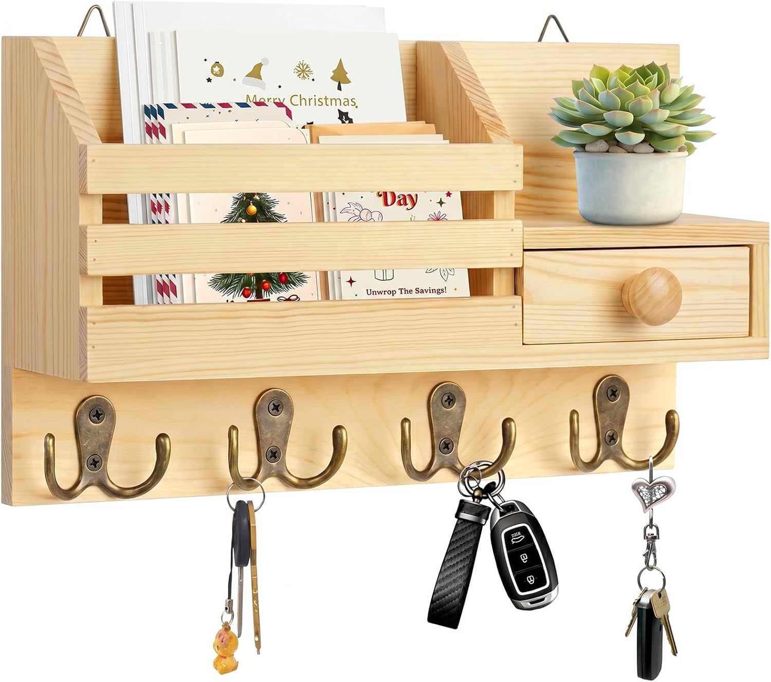 Detalle de HOMEBROS RS-CTGGNR-US Wall-Mounted Key and Mail Organizer, 8 Hooks