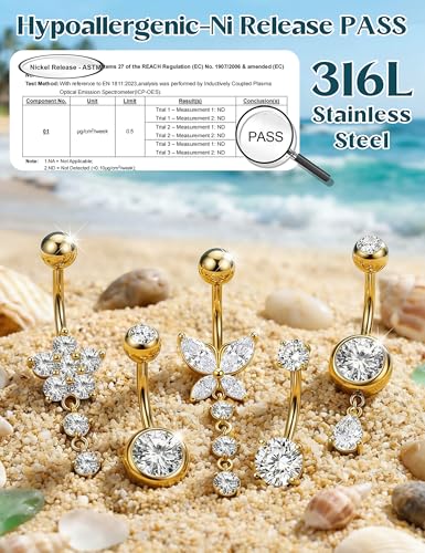 Thumbnail 1 de ORAZIO 5 Stück Bauchnabelpiercing Set Gold – Chirurgenstahl, nickelfrei