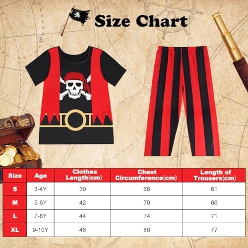 Detalle de AOMIG piratenkostuum voor kinderen, 4-delige set in rood en zwart