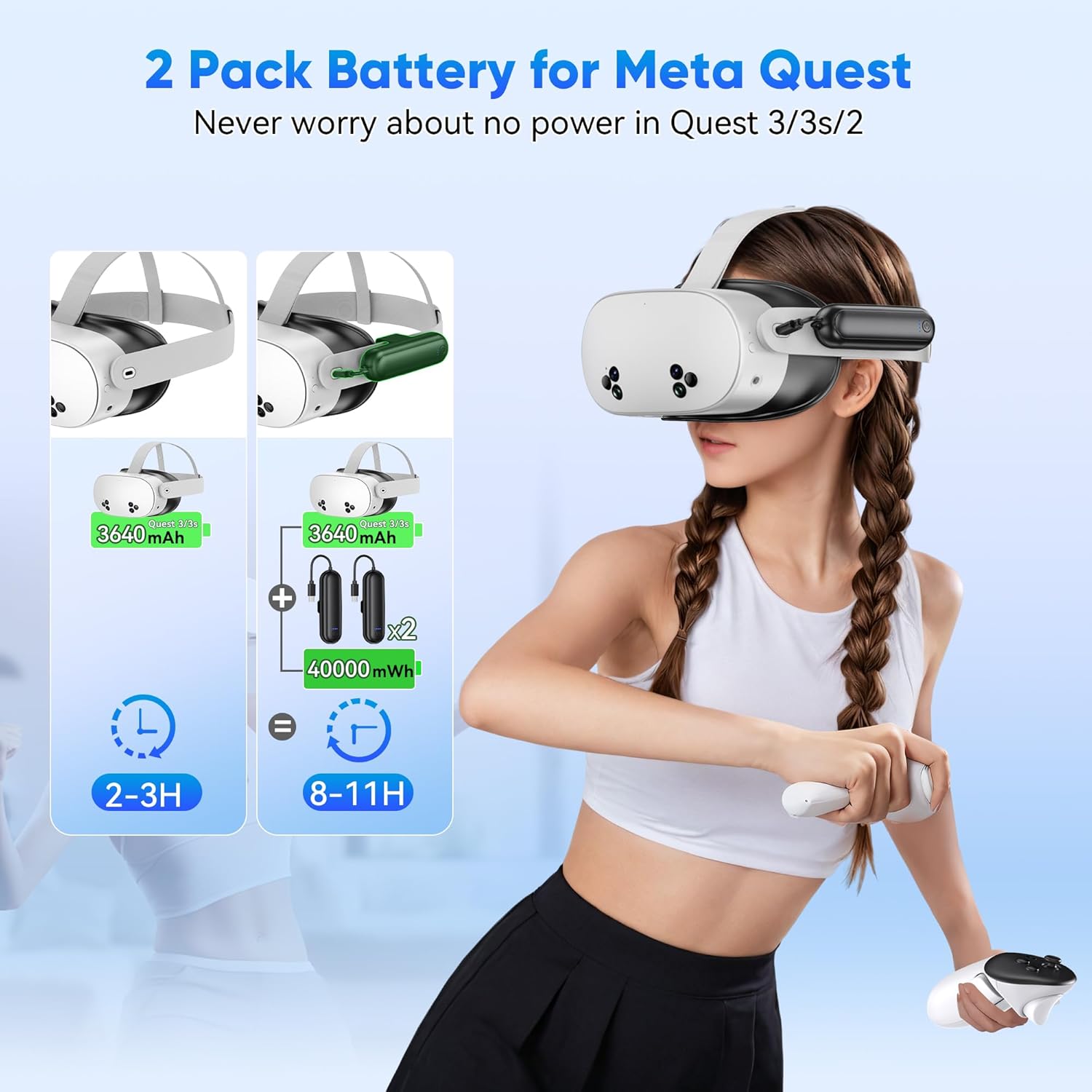 Thumbnail 3 de Kinwin 2 Pack Battery Pack for Meta Quest 3S/3/2 – 20000mWh, 18W Fast Charging