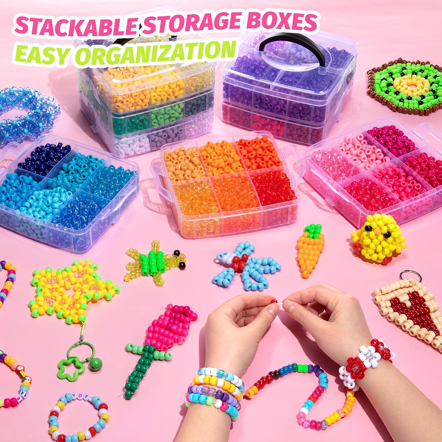 Thumbnail 4 de Simetufy 10,000-Piece Pony Bead Kit, 48 Colors, 6 × 9 mm