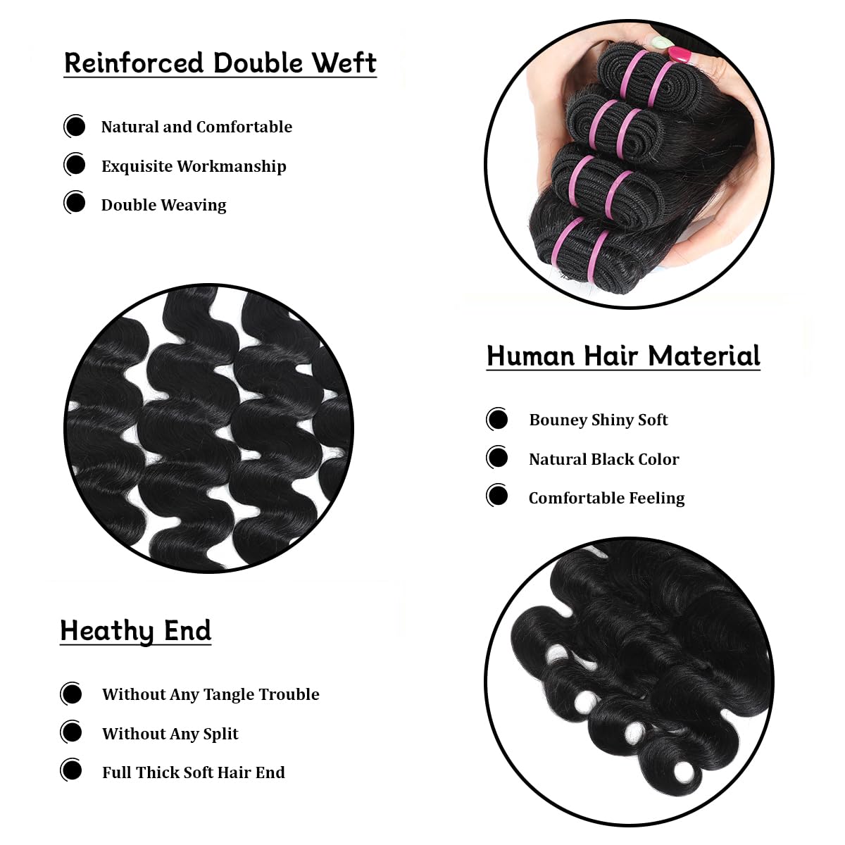 Thumbnail 2 de 16A Raw Body Wave Human Hair Bundles — Indian Virgin 4-Package (20, 22, 24, 26 in)