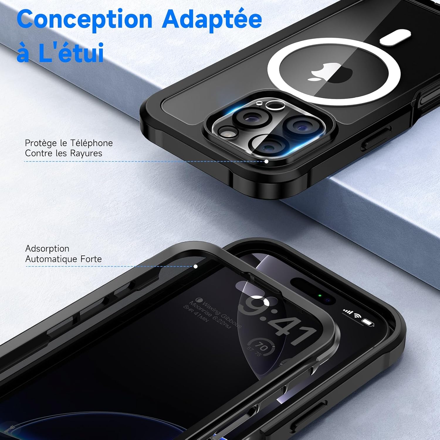 Thumbnail 5 de seacosmo Coque Magnétique Anti Espion pour iPhone 16 Pro 6,3" – Verre trempé, Caméra Protecteur et Protection 360