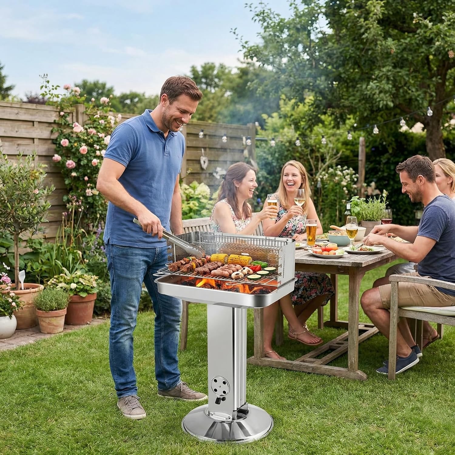 Thumbnail 3 de TLGREEN barbecue a colonna in acciaio inox 57×38×90 cm con altezza regolabile in 5 posizioni