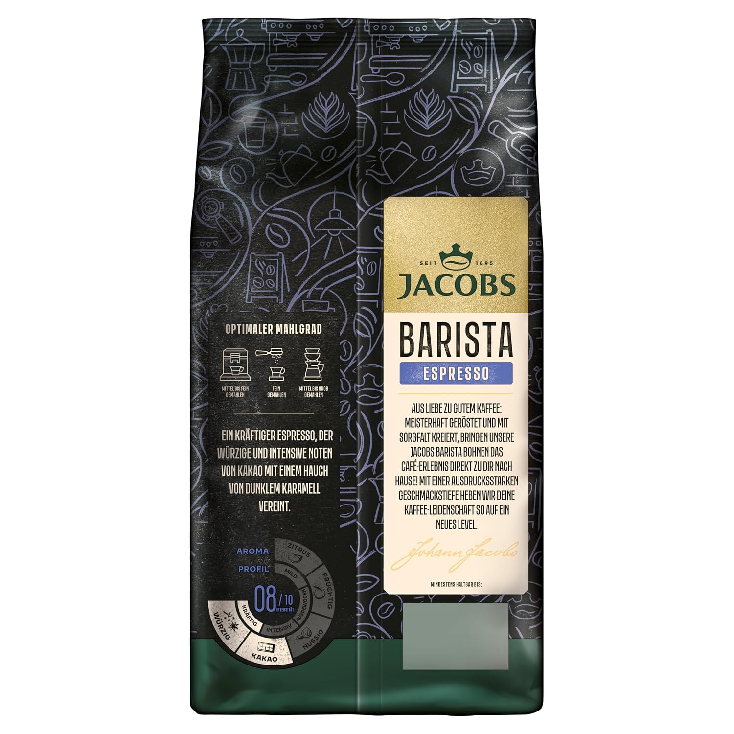 Detalle de Jacobs Barista Espresso Kaffeebohnen – kräftig, kakao- & karamellnoten, 1 kg