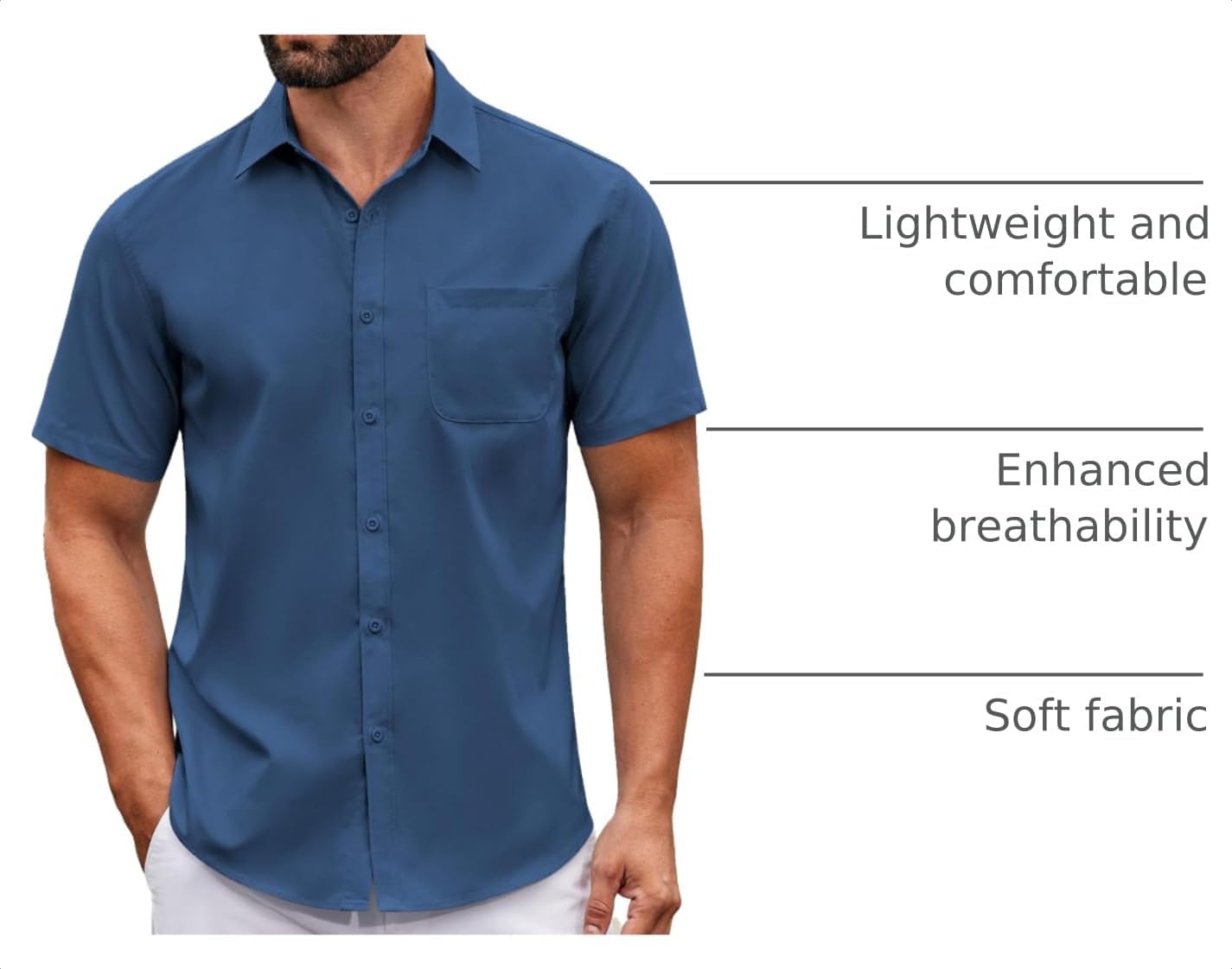 Detalle de COOFANDY Men’s Short Sleeve Casual Button-Down Shirt with Pocket (Summer, Untucked)