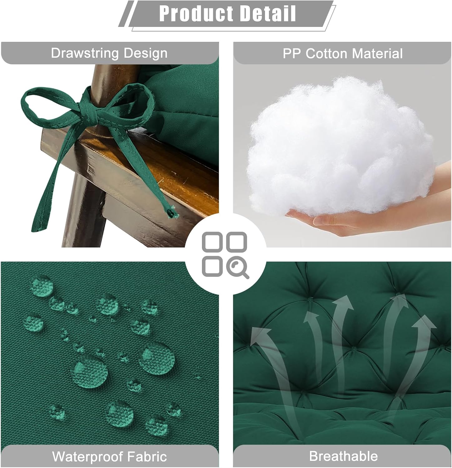 Thumbnail 3 de Amdieu Garden Swing Cushions 3 Seater – Waterproof Bench Cushions with Backrest (Dark Green, 100 x 100 cm)