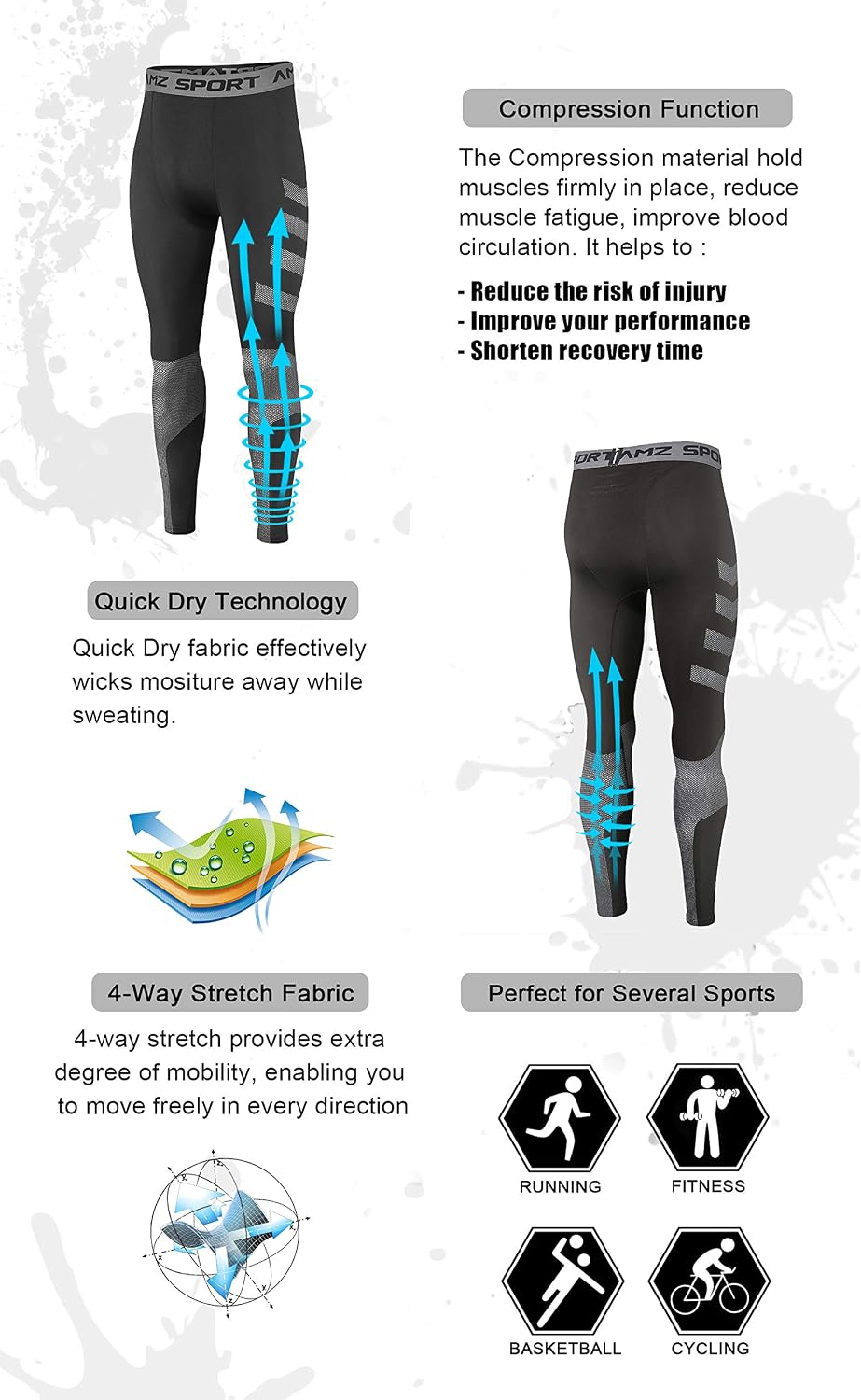 Thumbnail 5 de AMZSPORT Pantaloni sportivi compressione uomo leggings asciugatura rapida