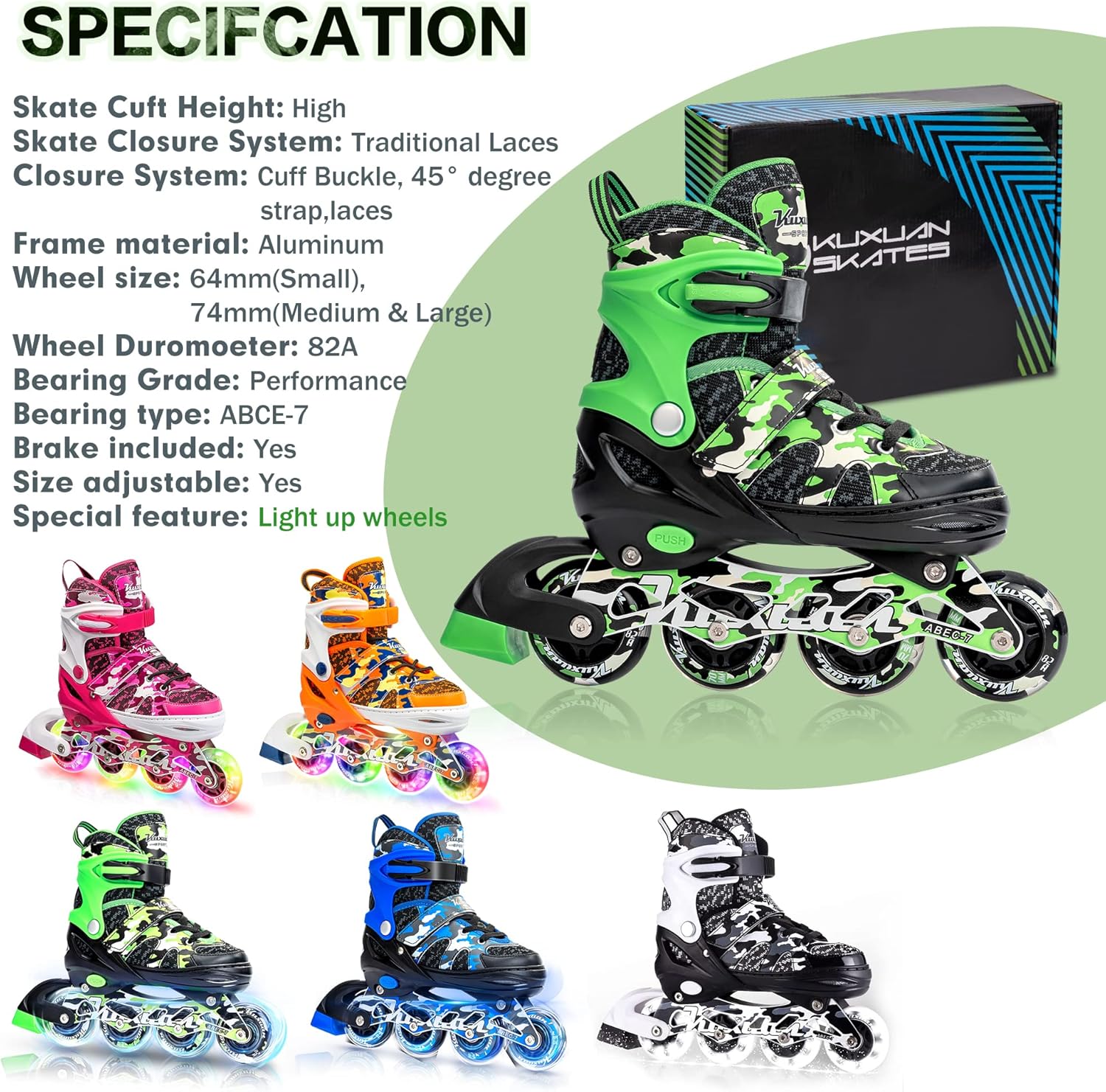 Thumbnail 5 de Kuxuan Boys Adjustable Inline Skates with Light-Up Wheels (Adjustable for 4 Sizes)