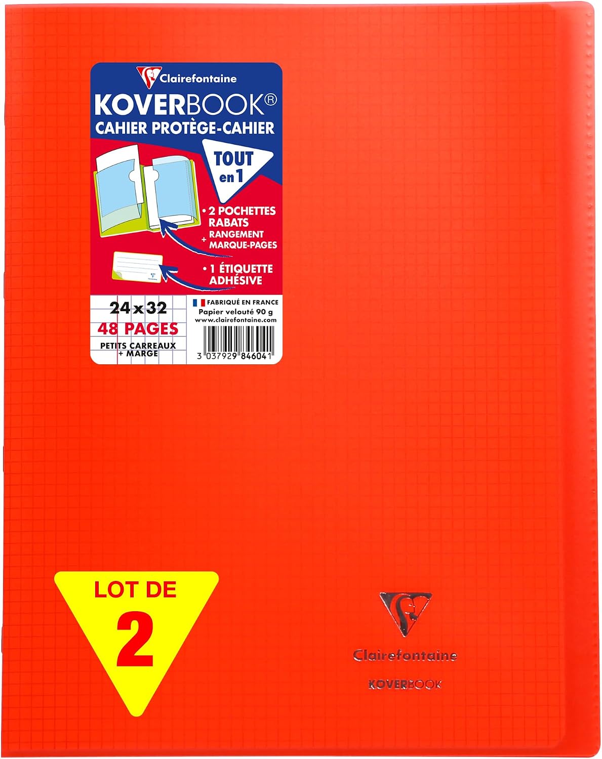 Detalle de Clairefontaine 984604AMZC – Lot de 2 Cahiers Agrafés Koverbook Rouges, 24x32 cm, 48 Pages Petits Carreaux avec Marge