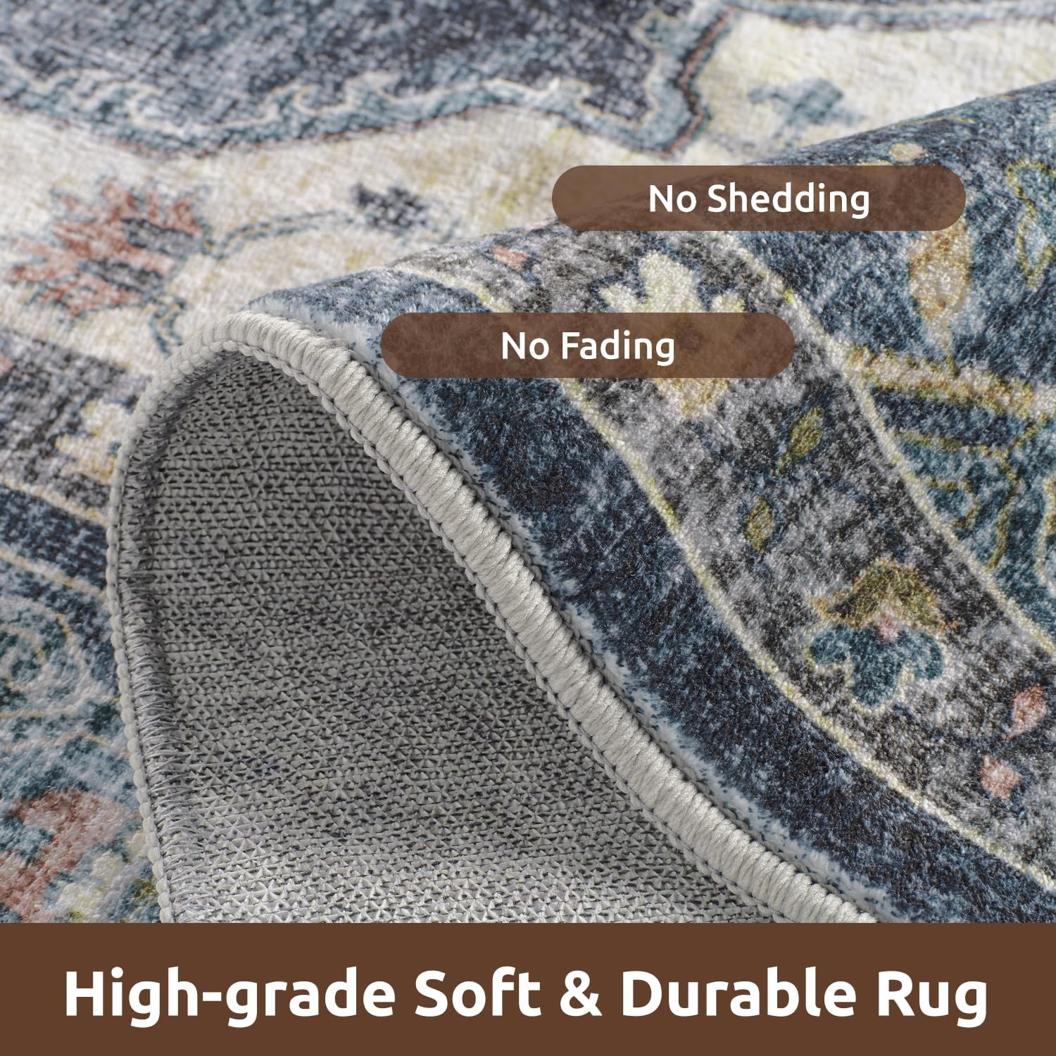 Thumbnail 2 de AMOAMI 9x12 Vintage Soft Blue Area Rug with Non-Slip Backing (Washable)