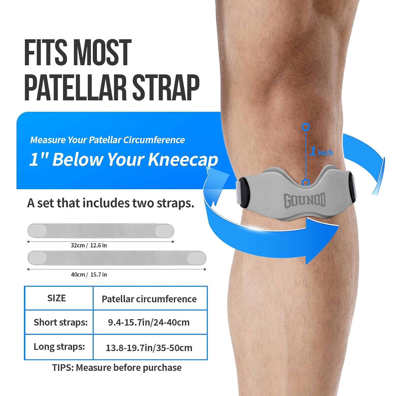 Detalle de GOUNOD B004 Patellar Tendon Straps, Adjustable Silicone, 2-Pack, Grey