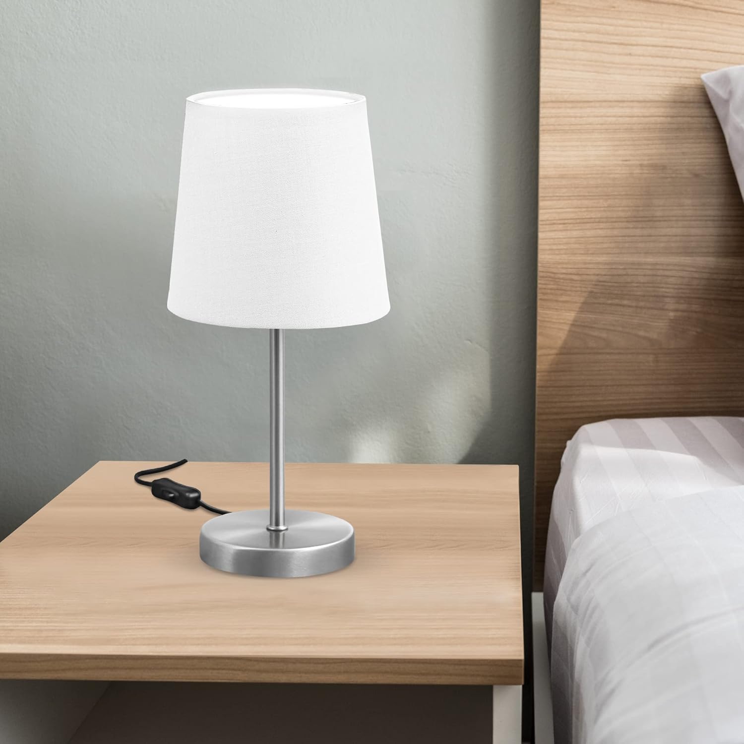 Thumbnail 5 de B.K.Licht Nachttischlampe mit Kabelschalter, E14 – Stoffschirm, Tischleuchte für Schreibtisch und Büro