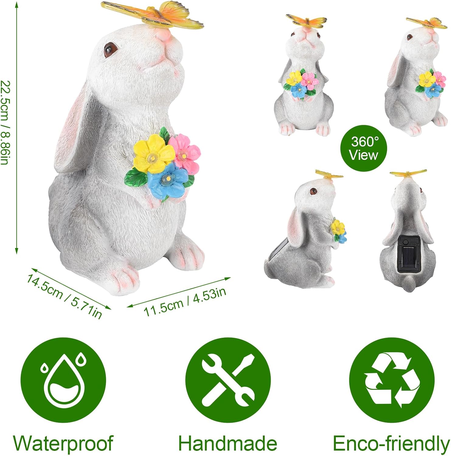 Detalle 2 de Solar rabbit garden statue, resin