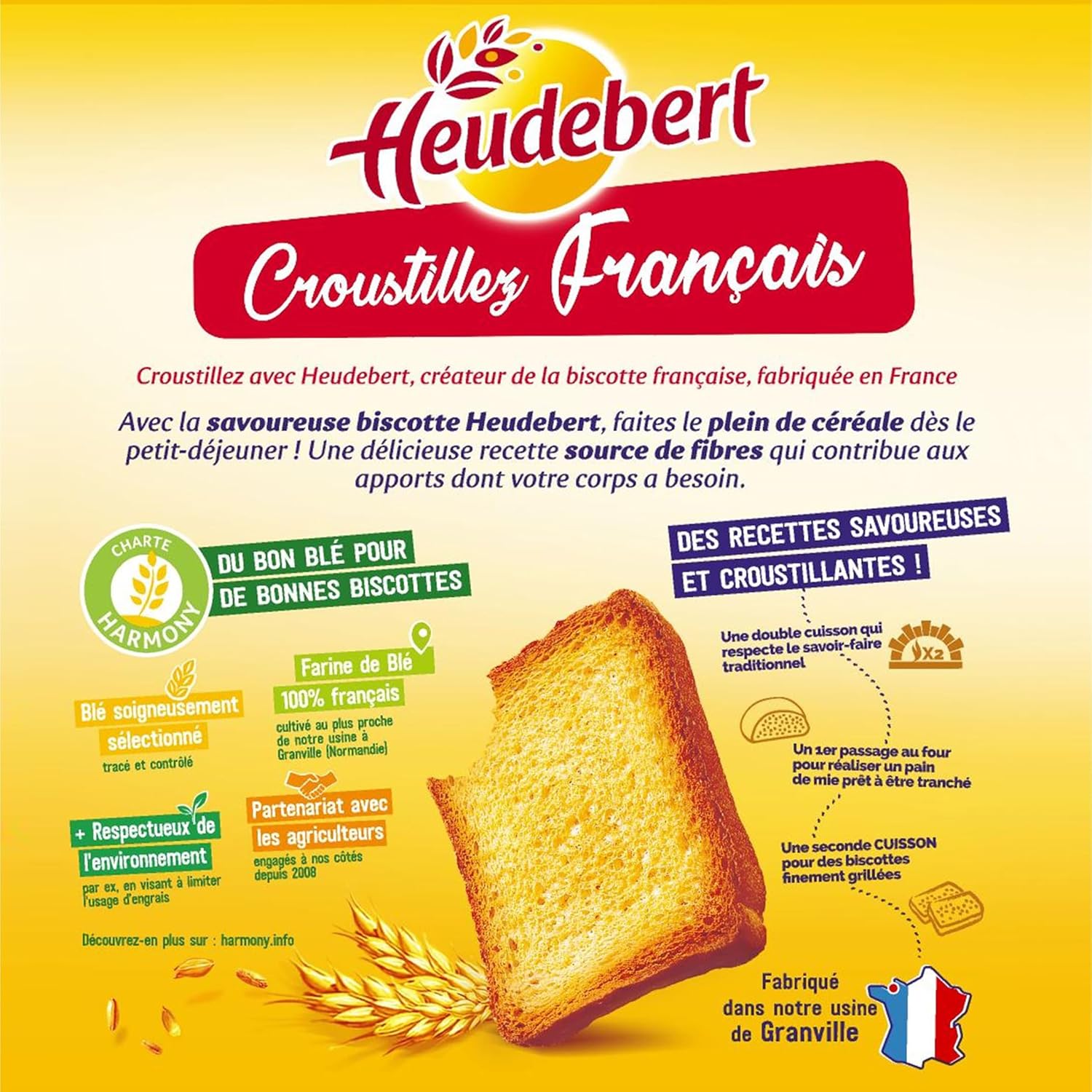 Detalle de Heudebert Biscottes aux Céréales Nature – Lot de 4 boîtes, 36 biscottes