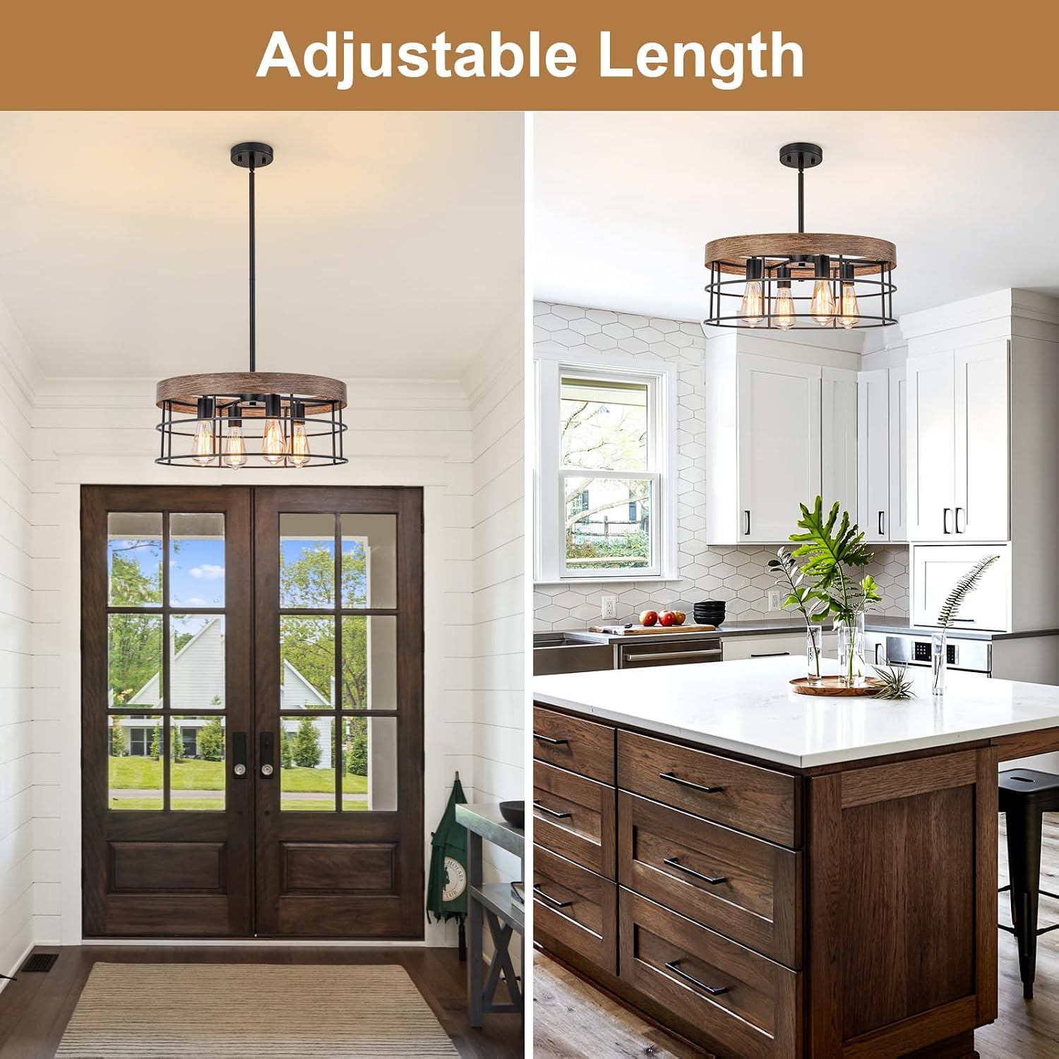 Thumbnail 2 de Farmhouse drum chandelier, 19.7-inch