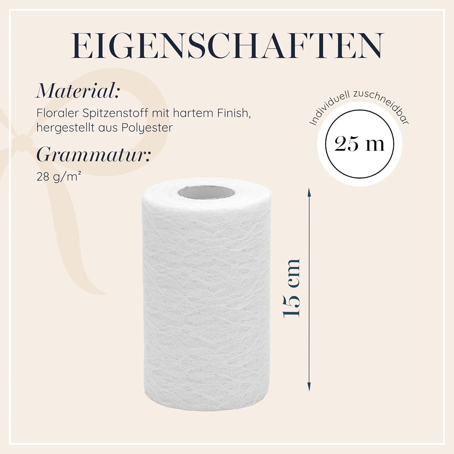 Thumbnail 3 de 100%Mosel Tischläufer Spitze in Reinweiß (15 cm x 25 m) – eleganter Spitzen-Tischband für Hochzeit & Taufe