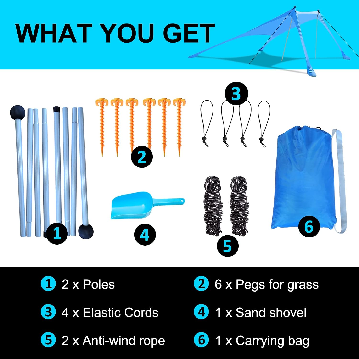Thumbnail 6 de Beach Canopy Tent Sun Shade with UPF 50+ UV Protection