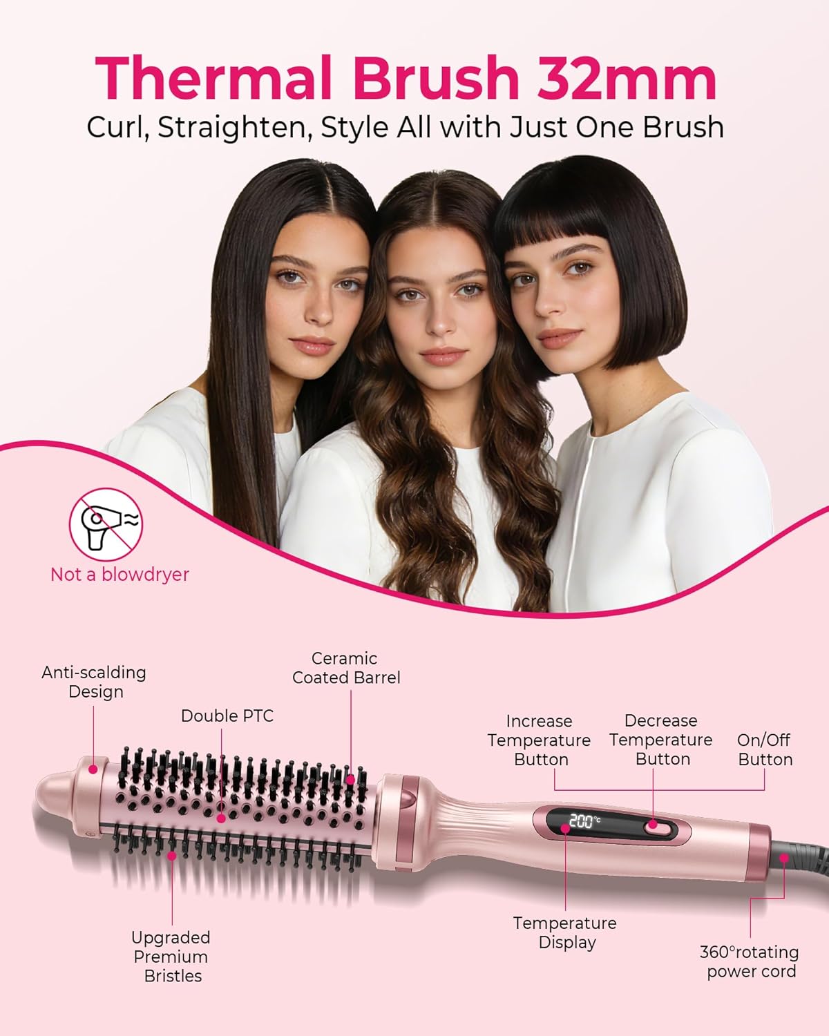 Thumbnail 3 de UKLISS Thermal Brush 32mm Pro Ionic Heated Round Brush – 3 in 1