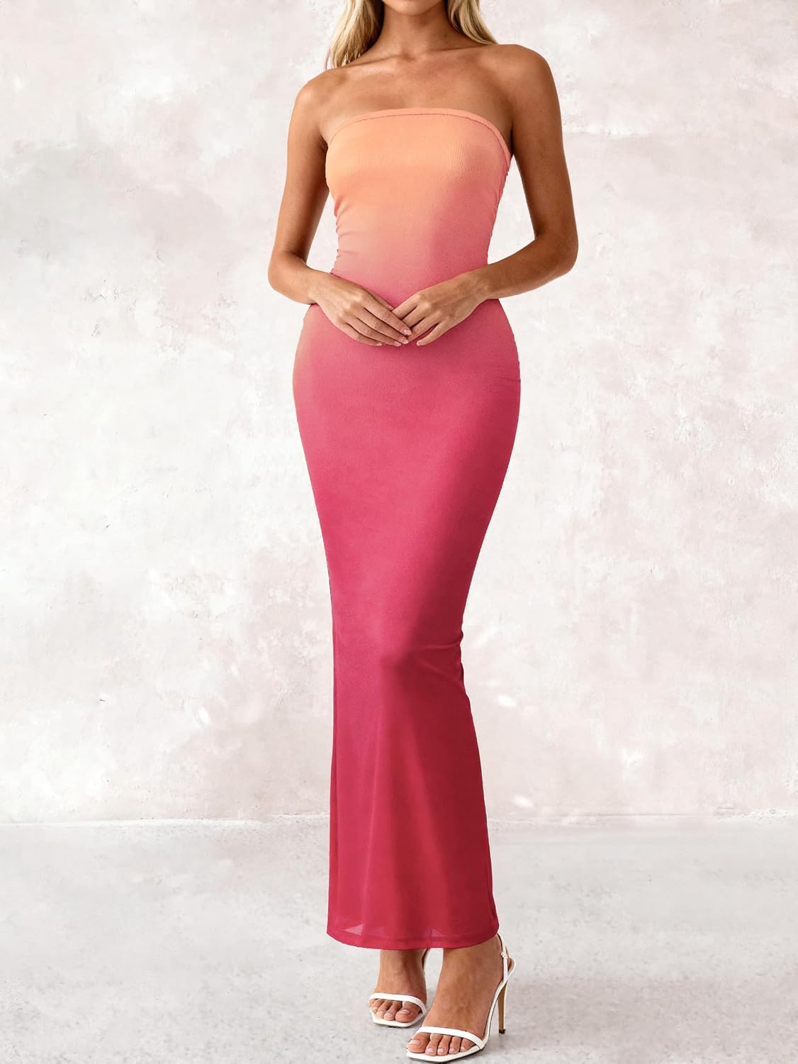 Detalle 2 de PRETTYGARDEN Women Summer Strapless Maxi Dress: Floral Bodycon Elegance