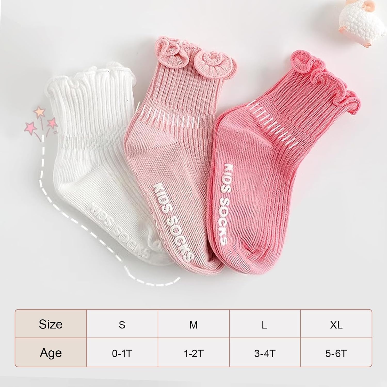 Detalle de DRESHOW Infant Ruffle Lace Non-slip Socks for Babes: 6-Pack Plain Frilly Baby Socks