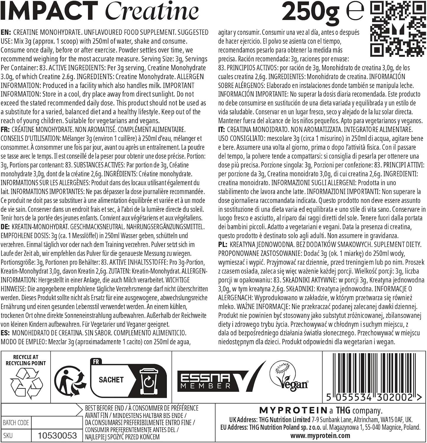 Thumbnail 5 de Myprotein Impact Creatine Monohydrate Powder 250 g – Micronised, Unflavoured