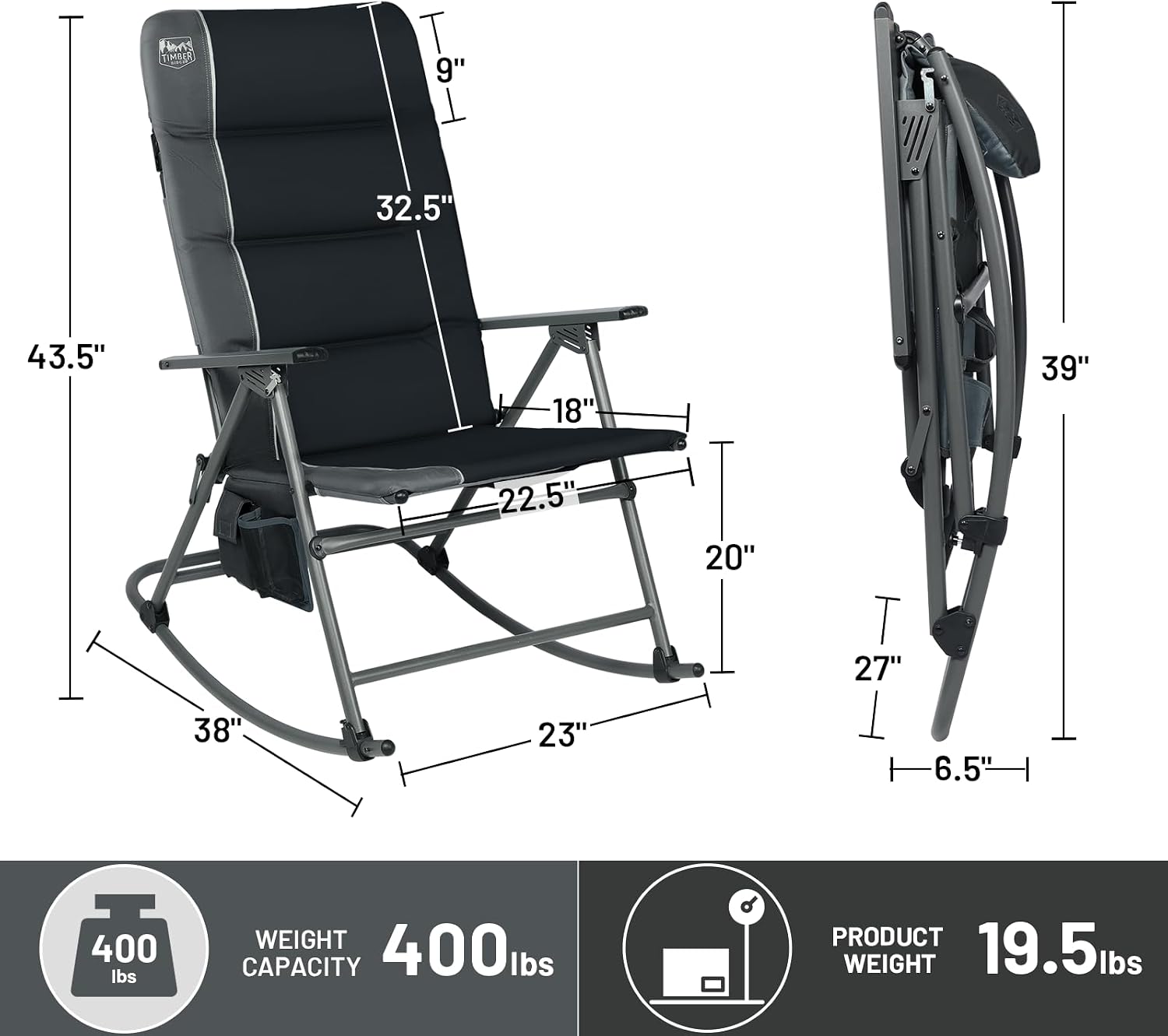 Detalle 2 de Timber Ridge Folding Rocking Camping Chair, 400 lb Capacity