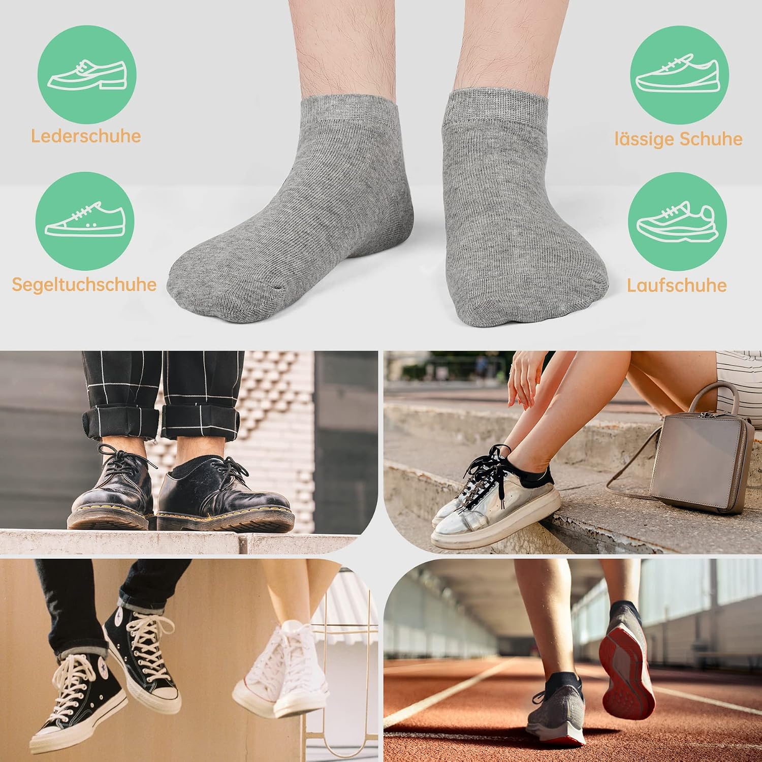 Thumbnail 5 de FALARY Sneaker Socken (Unisex, 12 Paar) aus Bio-Baumwolle – kurz, atmungsaktiv, Schwarz/Weiß/Grau