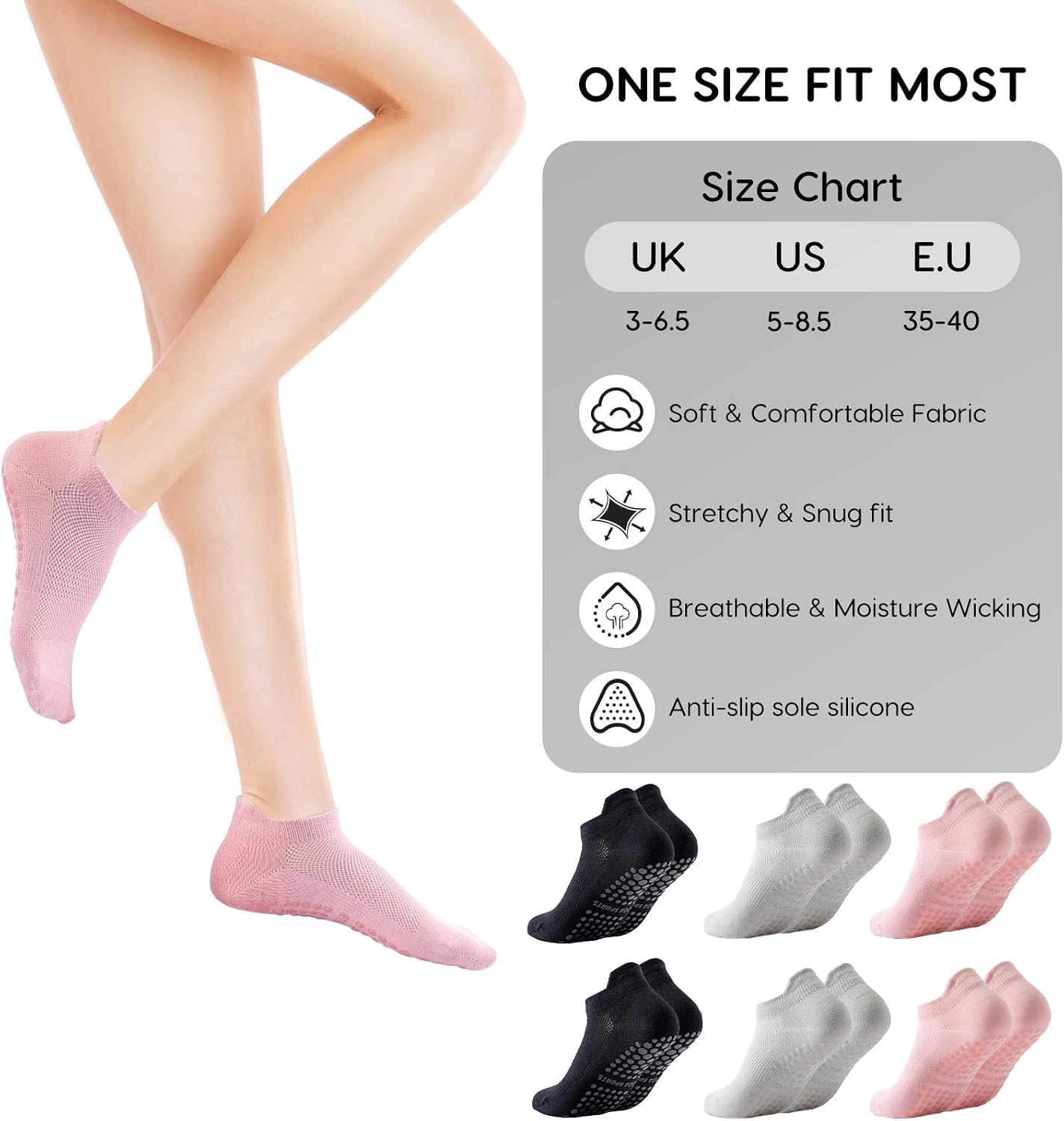Detalle 2 de Dzpuhuojz Calcetines Pilates Antideslizantes 35-40