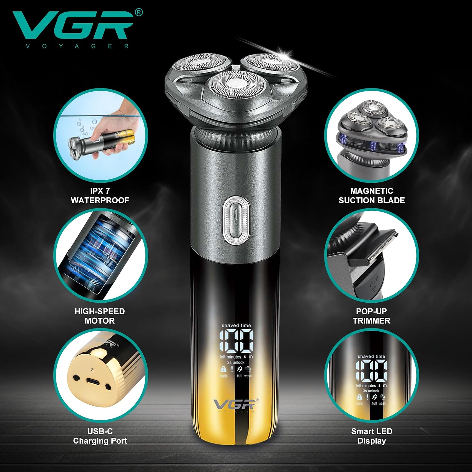 Thumbnail 1 de VGR Electric Rotary Shaver for Men – Close Shave, Wet & Dry, USB-C Rechargeable