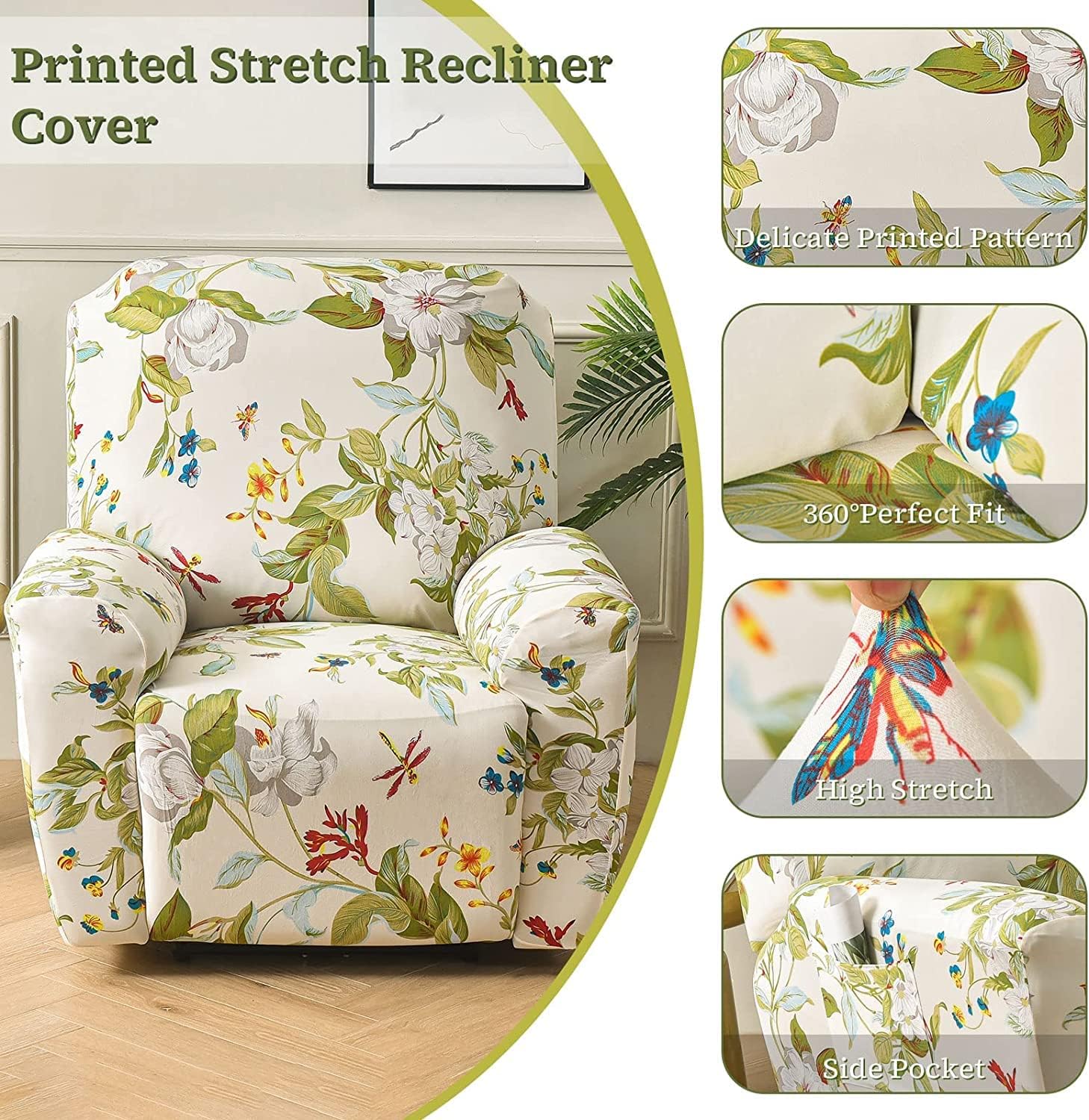 Detalle de OKYUK Fodera per poltrona relax elasticizzata 4 pezzi con tasche 🛋