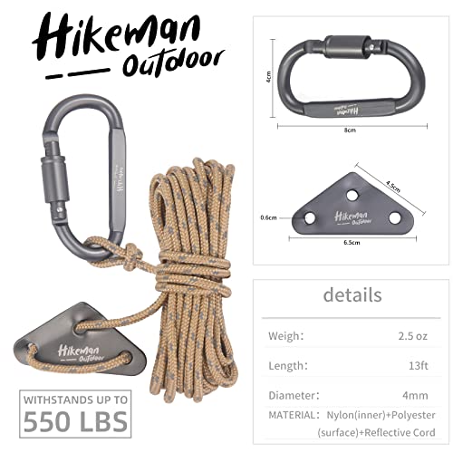 Detalle de HIKEMAN 4mm Reflektierende Zelt Abspannseile – 4 m, Karabinerhaken, 73 g, Tragfähigkeit bis 550 lbs