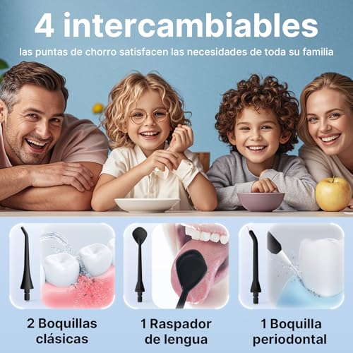 Detalle de TUREWELL Idropulsore dentale portatile 310 ml con 5 modalità e 4 ugelli 🪥