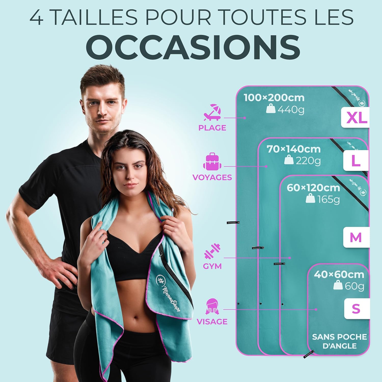 Thumbnail 4 de NirvanaShape Serviette Microfibre 60 x 40 cm – légère, compacte et polyvalente