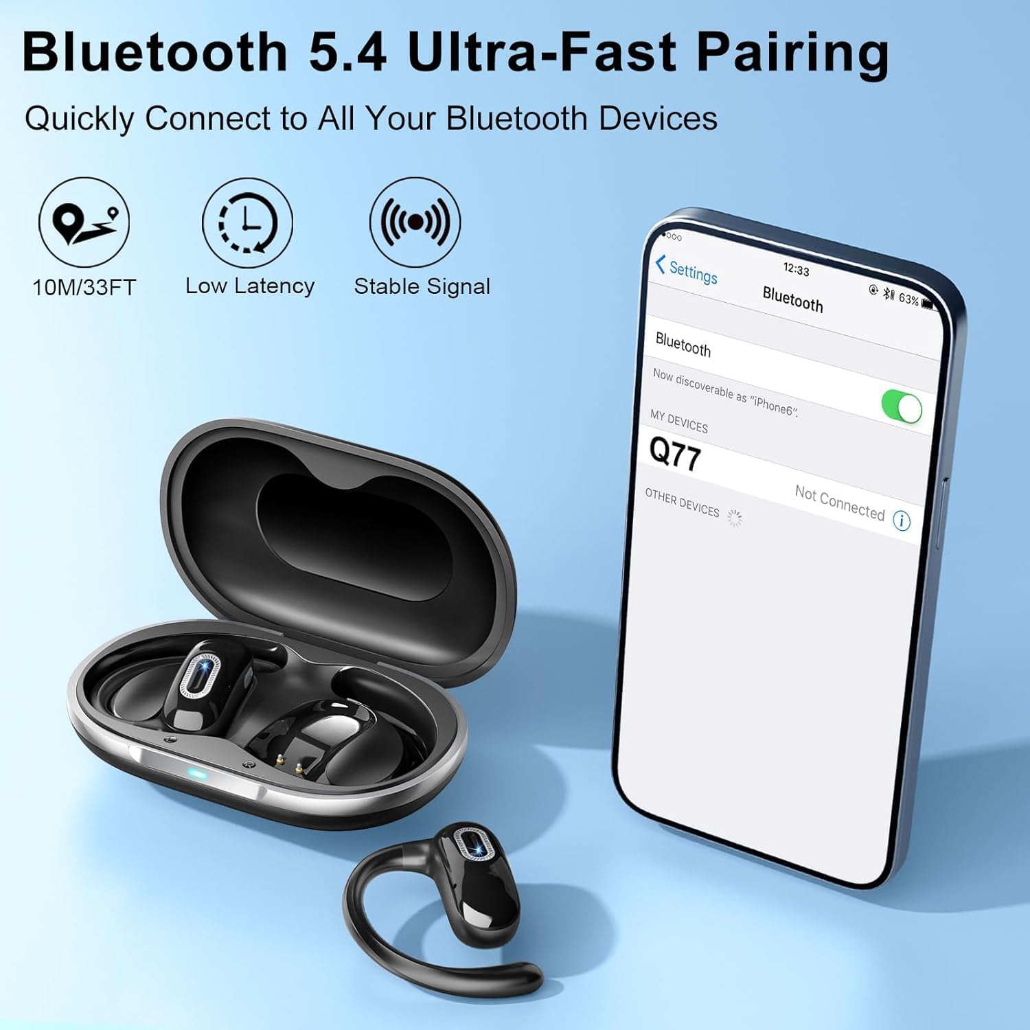 Thumbnail 2 de Qecnato Wireless Earbuds (Bluetooth 5.4) with ENC mic, earhooks and IPX7 water resistance
