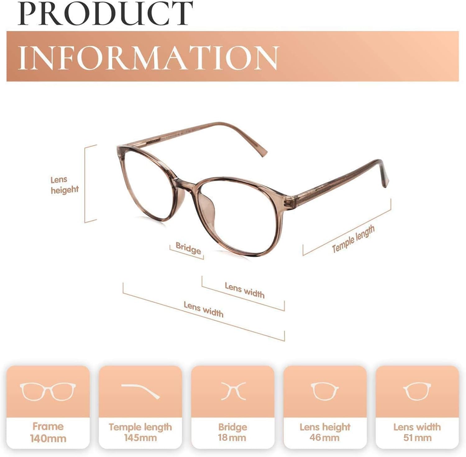 Detalle de FONHCOO Blue Light Blocking Glasses for Screen Work – TR90 Round Transparent Frames