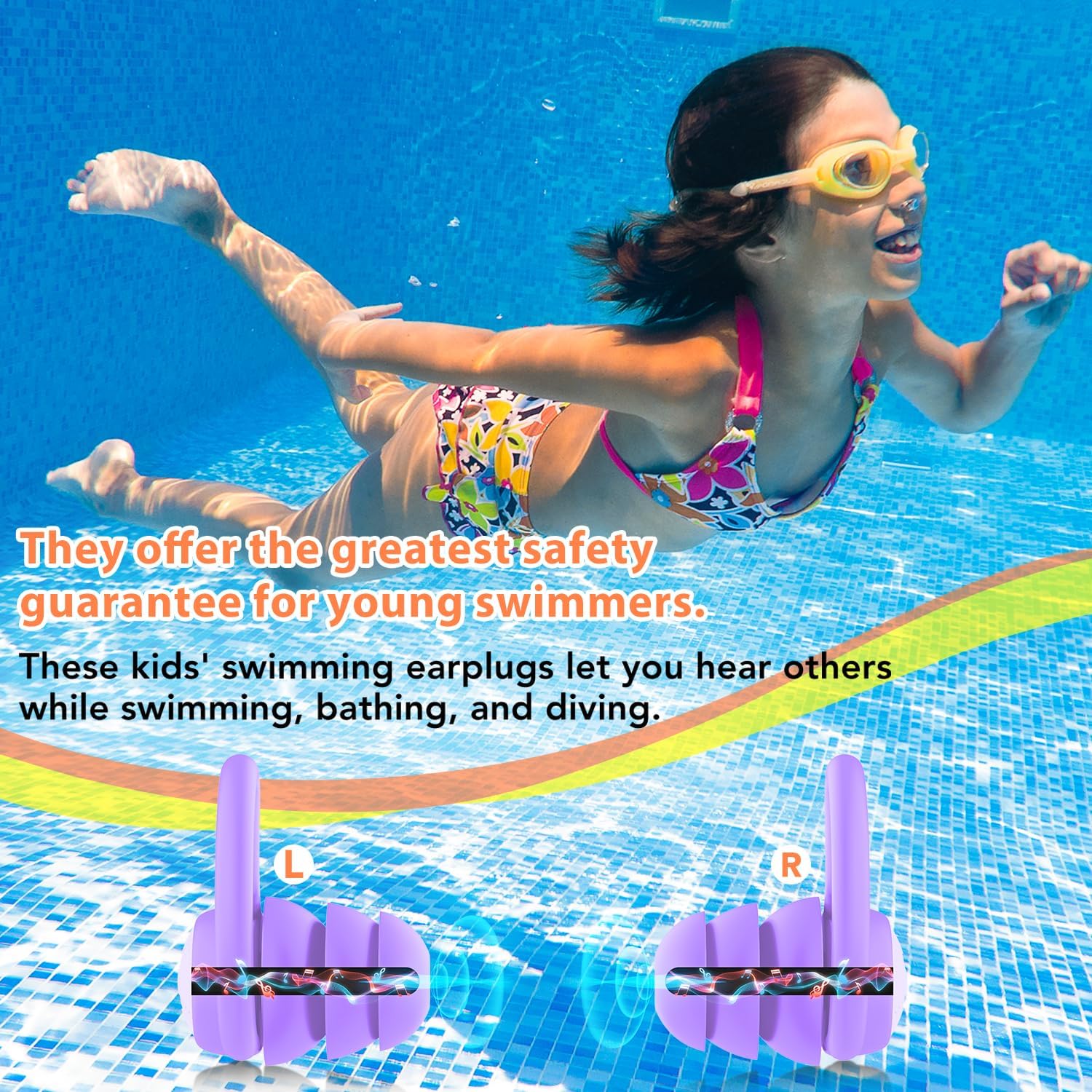 Detalle 2 de WLSCTY Ohrstöpsel Schwimmen Kinder (wasserdicht, wiederverwendbar) – 3 Paar für 2–9 Jahre