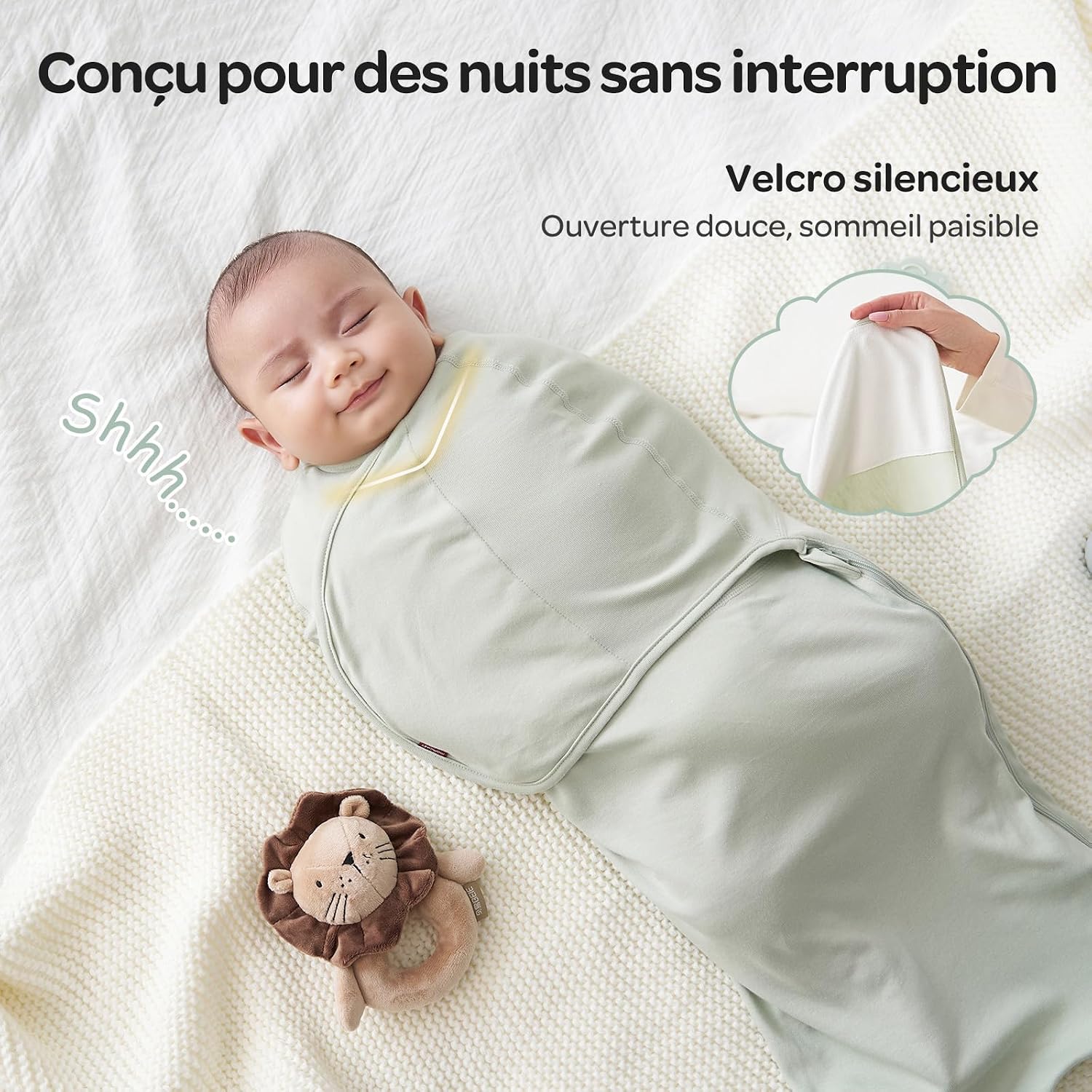 Thumbnail 2 de Momcozy Couverture Emmaillotage Bébé – Pack de 2, Bleu-Vert, Fermeture Silencieuse