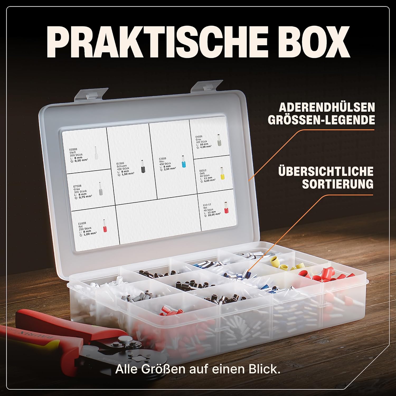 Thumbnail 4 de BAURIX 2000 Stück Aderendhülsen Sortiment – isolierte DIN 46228-4:2020-03 Profi-Set (0,5–10 mm²)