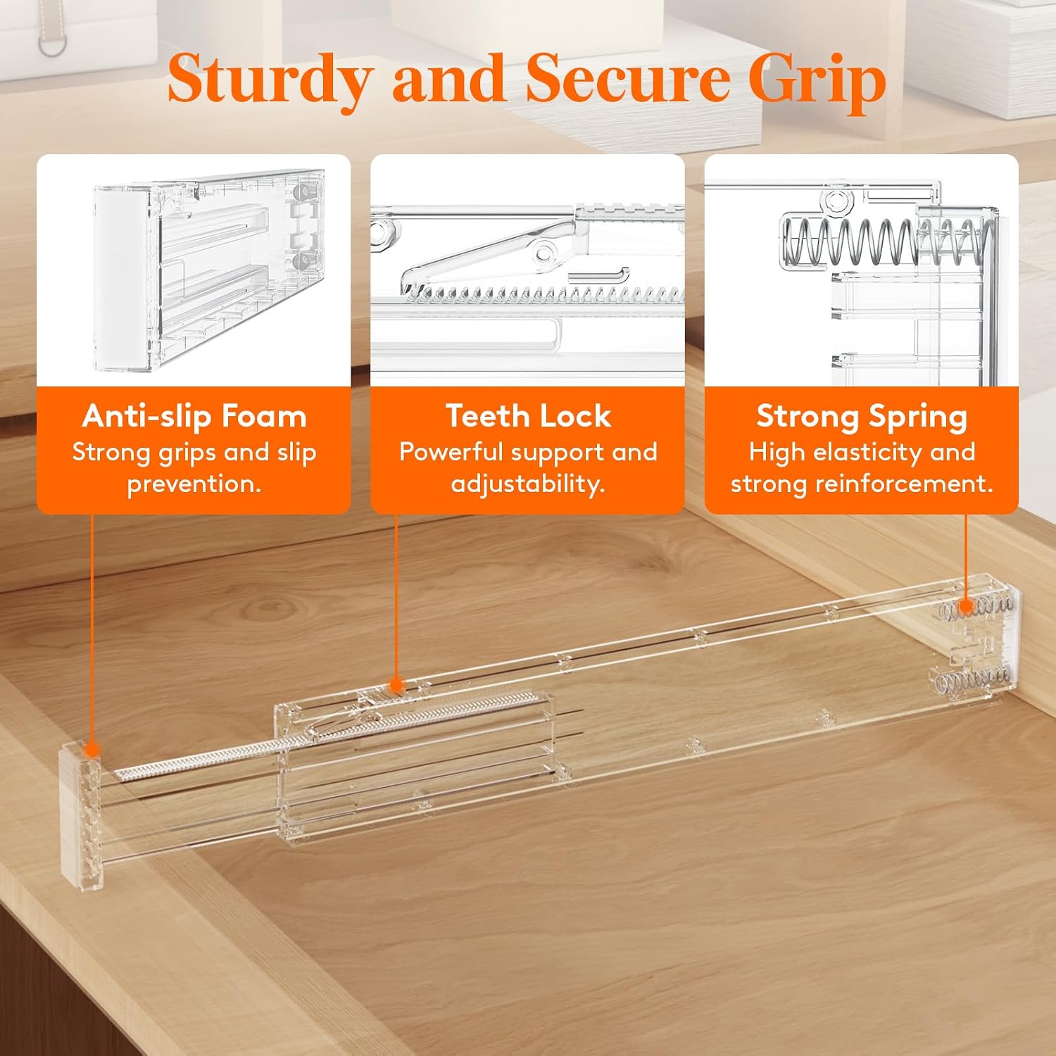 Detalle de Lifewit 4 Pack Adjustable Kitchen Drawer Dividers, Clear, 16–22