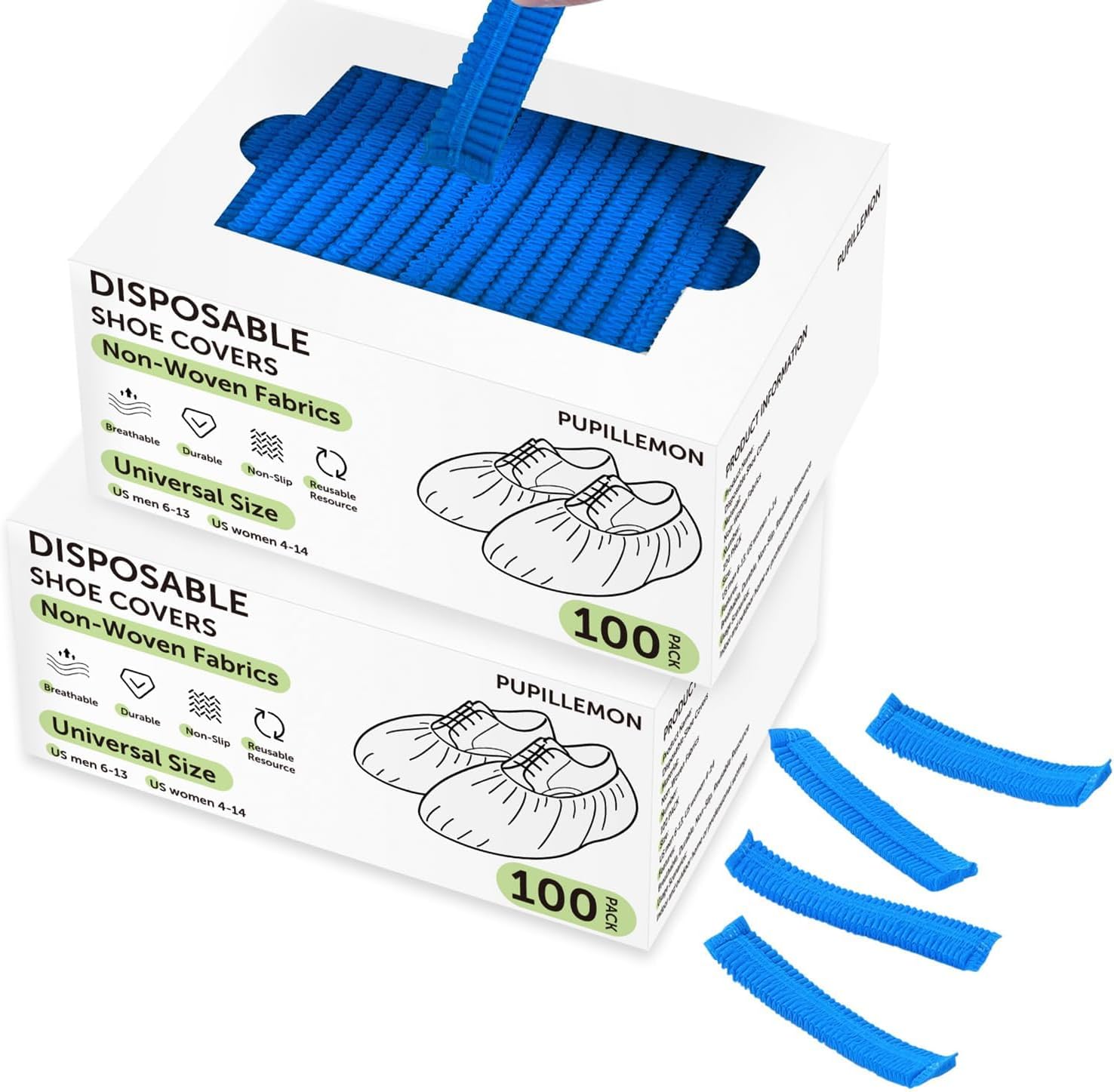 PUPILLEMON Non-Woven Disposable Shoe Covers (50/100/200 Pack) for Indoors, Breathable Anti-Slip