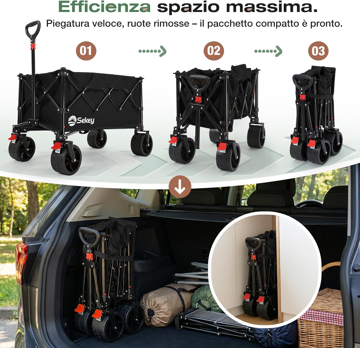 Thumbnail 5 de Sekey Carrello Pieghevole XXL 135L da 150 kg con ruote da 8,5 cm e freno SE4031 (nero)