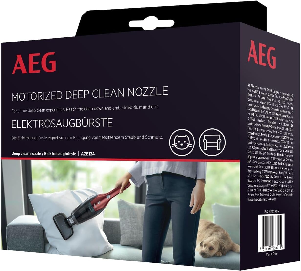 Detalle de AEG AZE134 elektrische zuigborstel voor CX7-2 en QX8, met roterende borstelrol