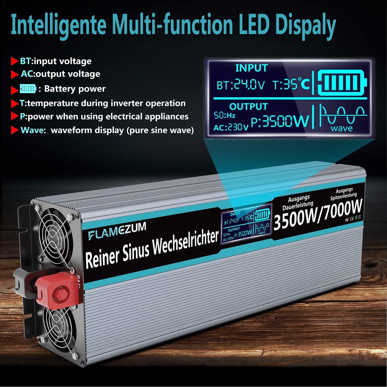 Thumbnail 1 de SUDOKEJI FLAMEZUM 3500W Wechselrichter 24V–230V