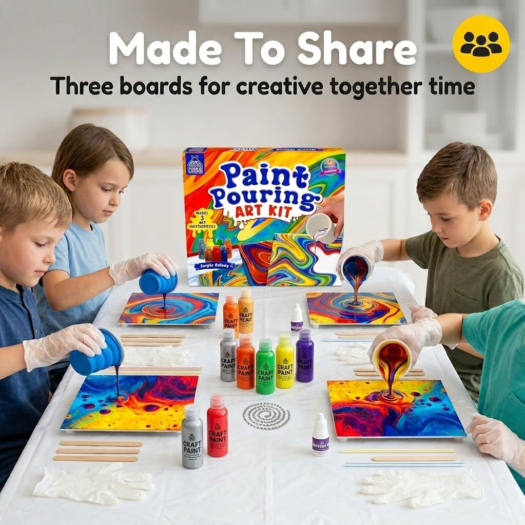 Thumbnail 5 de PURPLE LADYBUG Paint Pouring Art Kit (Jungle Galaxy) for Ages 6–12 – BPA Free craft set with canvas boards, paints & tools