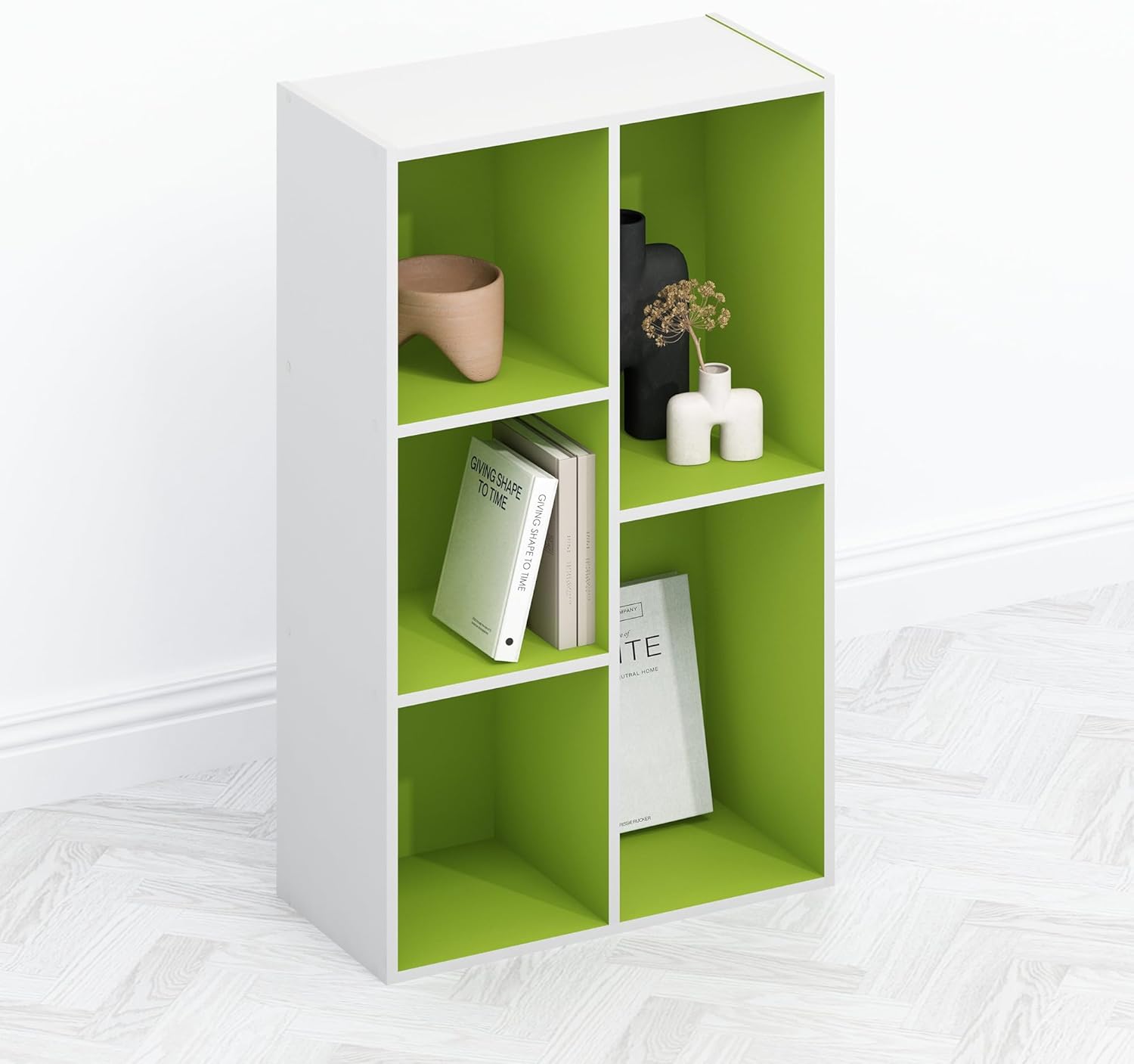 Detalle de Furinno TOMI TV Stand: Reversible 5-Cube Entertainment Center in Green