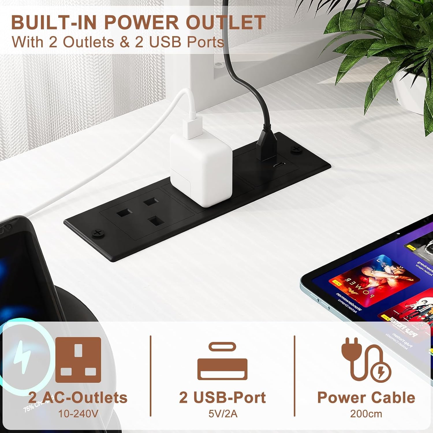 Thumbnail 3 de iSunirm L-Shaped Gaming Desk with LED Lights and Power Outlets