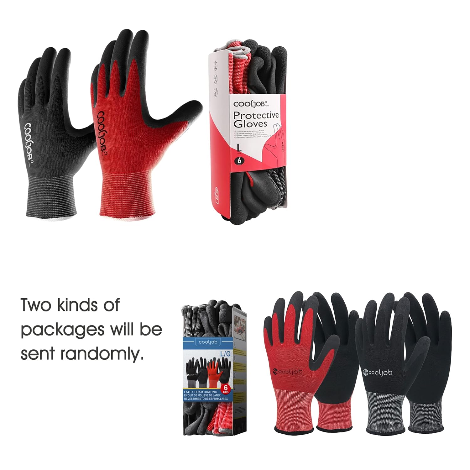 Thumbnail 5 de COOLJOB men’s gardening work gloves (6 pairs) with rubber-coated grip – black & red, large